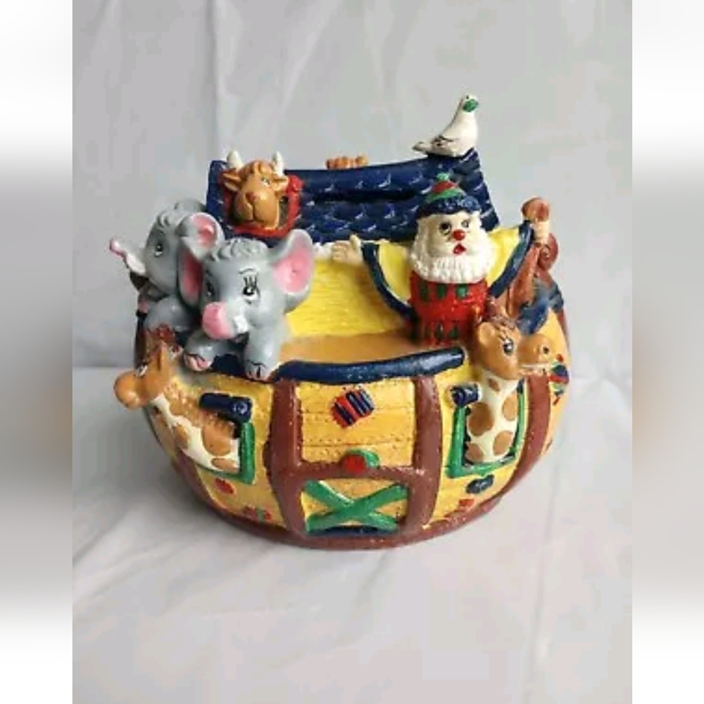 Noah's Ark Piggy Bank With Plug Hard Plastic Hand painted Giftco